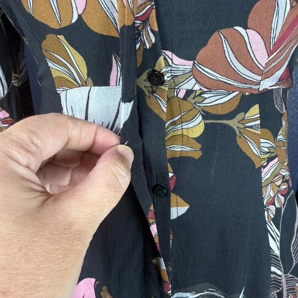 Zara Floral Print Maxi Buttondown Shirt Dress, Black/Brown/Pink, Size XS - Picture 7 of 12